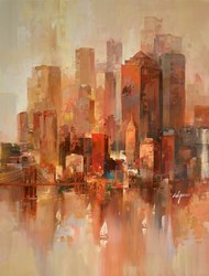 Brooklyn Bridge Harbour II by Wilfred - Original Painting on Box Canvas sized 33x45 inches. Available from Whitewall Galleries